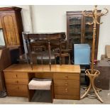 A modern dressing table and stool together with a mahogany side table and a bentwood hat and coat