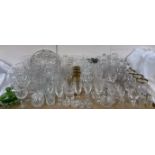 Assorted wine glasses, decanters,