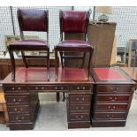 A reproduction mahogany pedestal desk,