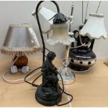 A table lamp, the figural base of a boy and his dog,