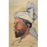 20th Indian School Head and shoulders portrait of a soldier in a turban Pastels together with