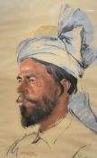 20th Indian School Head and shoulders portrait of a soldier in a turban Pastels together with