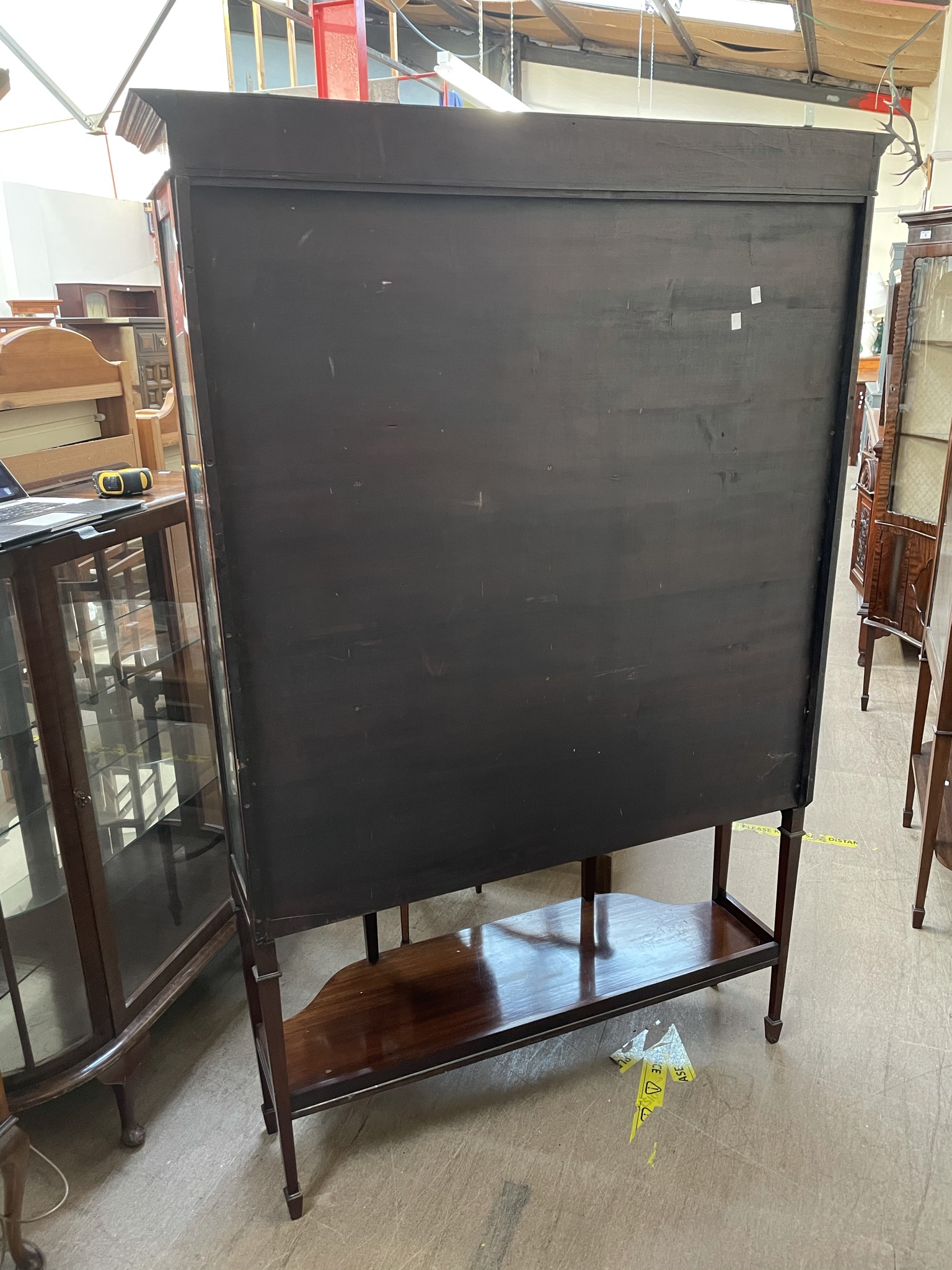 A matched pair of Edwardian mahogany display cabinets, with moulded cornice, glass doors, - Image 7 of 7