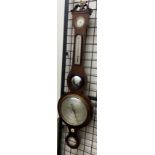 A 19th century mahogany banjo barometer, with a broken swan neck pediment, hydrometer,