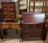 A Stag bureau together with a reproduction mahogany side table on leaf capped cabriole legs and pad