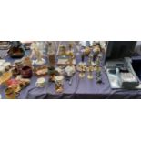 A Bossons wall plaque together with water jugs, brass candlesticks, 3M machine,