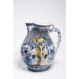 JUG WITH ADAM AND EVE 1851 Slovakia Faience, varicoloured glaze 27 cm Signed: "Šifer Juro 1851"