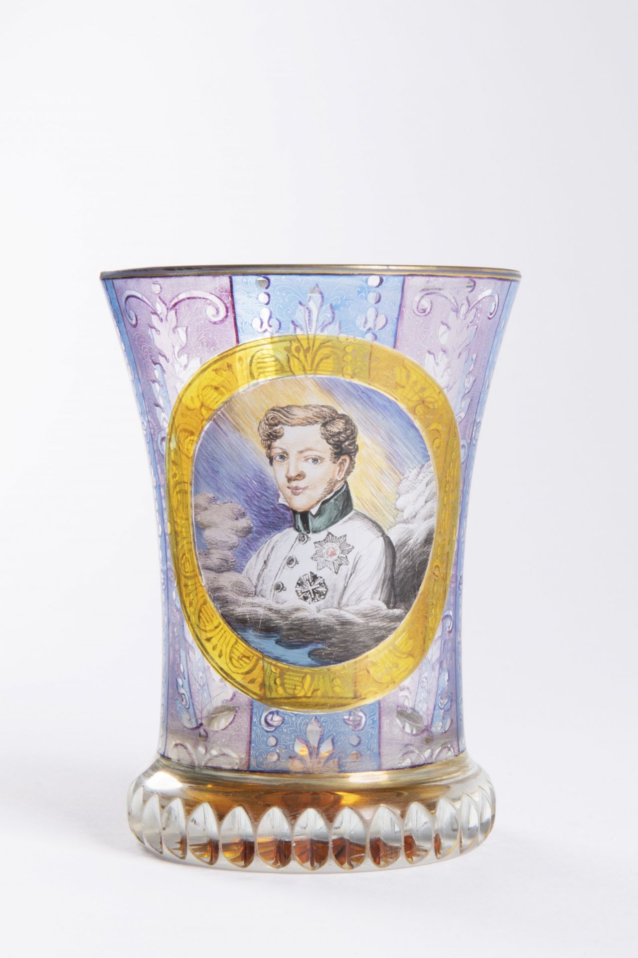ANTON KOTHGASSER 1769 - 1851: BEAKER WITH A PORTRAIT OF NAPOLEON II 1832 - 1835 Handpainted glass 12
