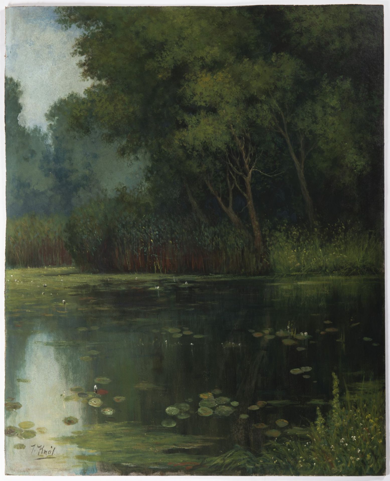 JOSEF KRÁL 1877 - 1914: POND WITH WATER LILIES Before 1907 Oil on canvas 76,5 x 61,5 cm Signed: