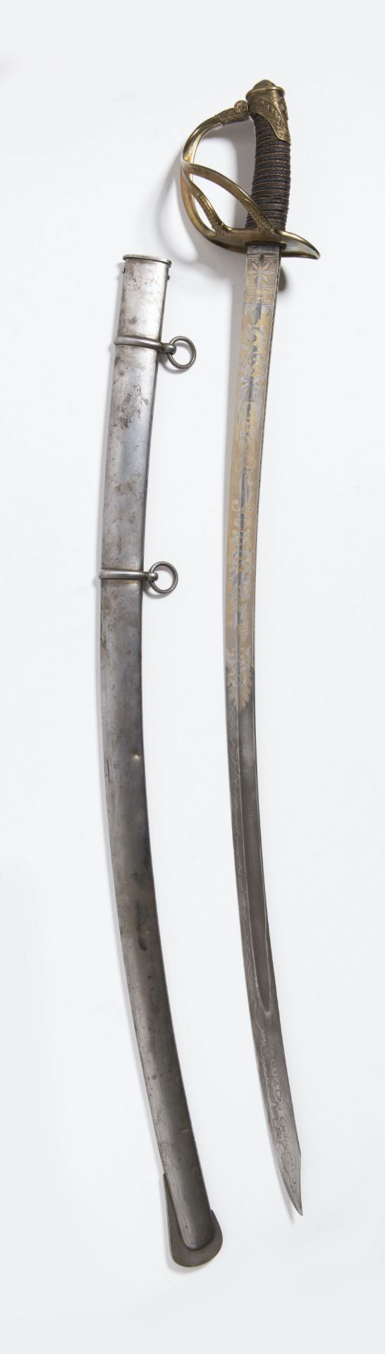 FRENCH OFFICER SABER Around the mid-19th century Steel, gilding, brass, fish skin 101 cm Looted - Bild 2 aus 2
