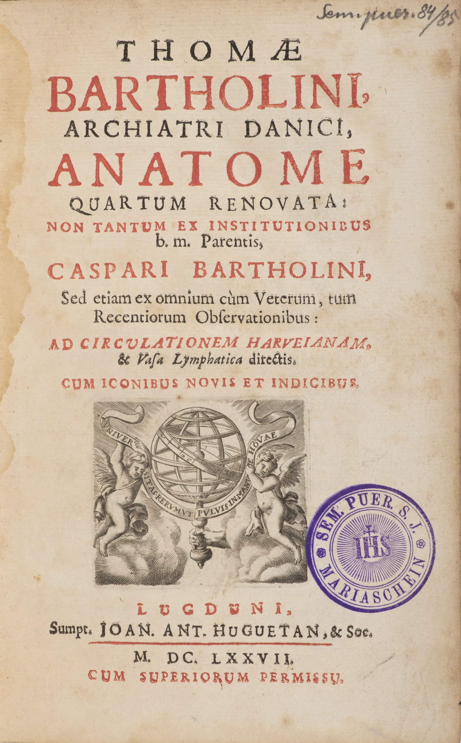 THOMAS BARTHOLIN 1616 - 1680: ANATOME QUARTUM RENOVATA 1677 Period full leather binding, wiped