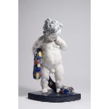 PUTTO WITH A FLOWER FESTOON Ca. 1910 Bohemia Glazed pottery 80 cm Glazed ceramic figure putti made