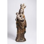 UNKNOWN AUTHOR: MADONNA WITH BABY JESUS Before 1450 Bohemia Polychrome and gilded wood 113 cm The