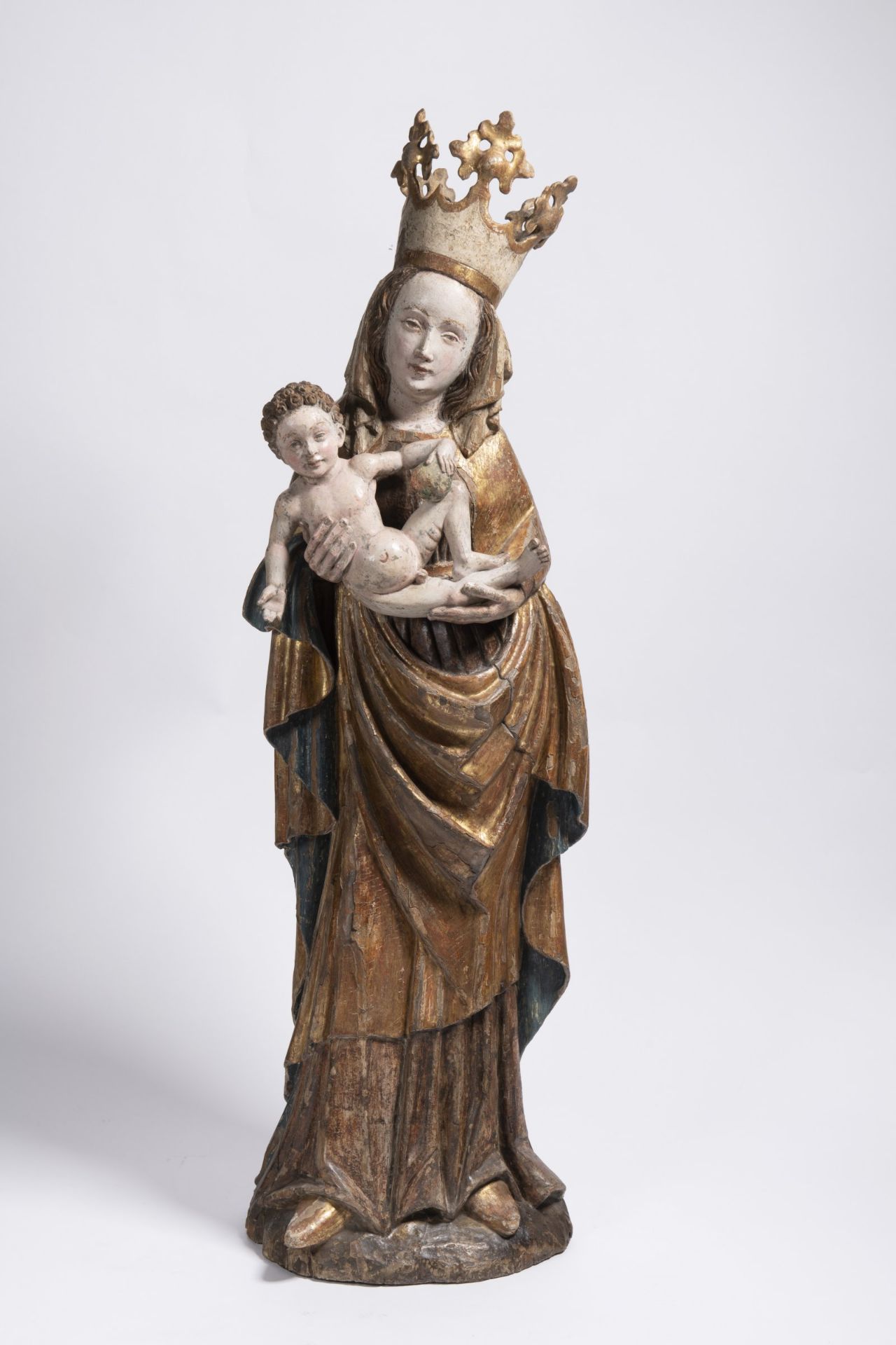 UNKNOWN AUTHOR: MADONNA WITH BABY JESUS Before 1450 Bohemia Polychrome and gilded wood 113 cm The