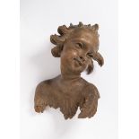 ANGEL'S HEAD 18th century Central Europe Polychrome wood 31 cm Sculpture of an angelface with a hint