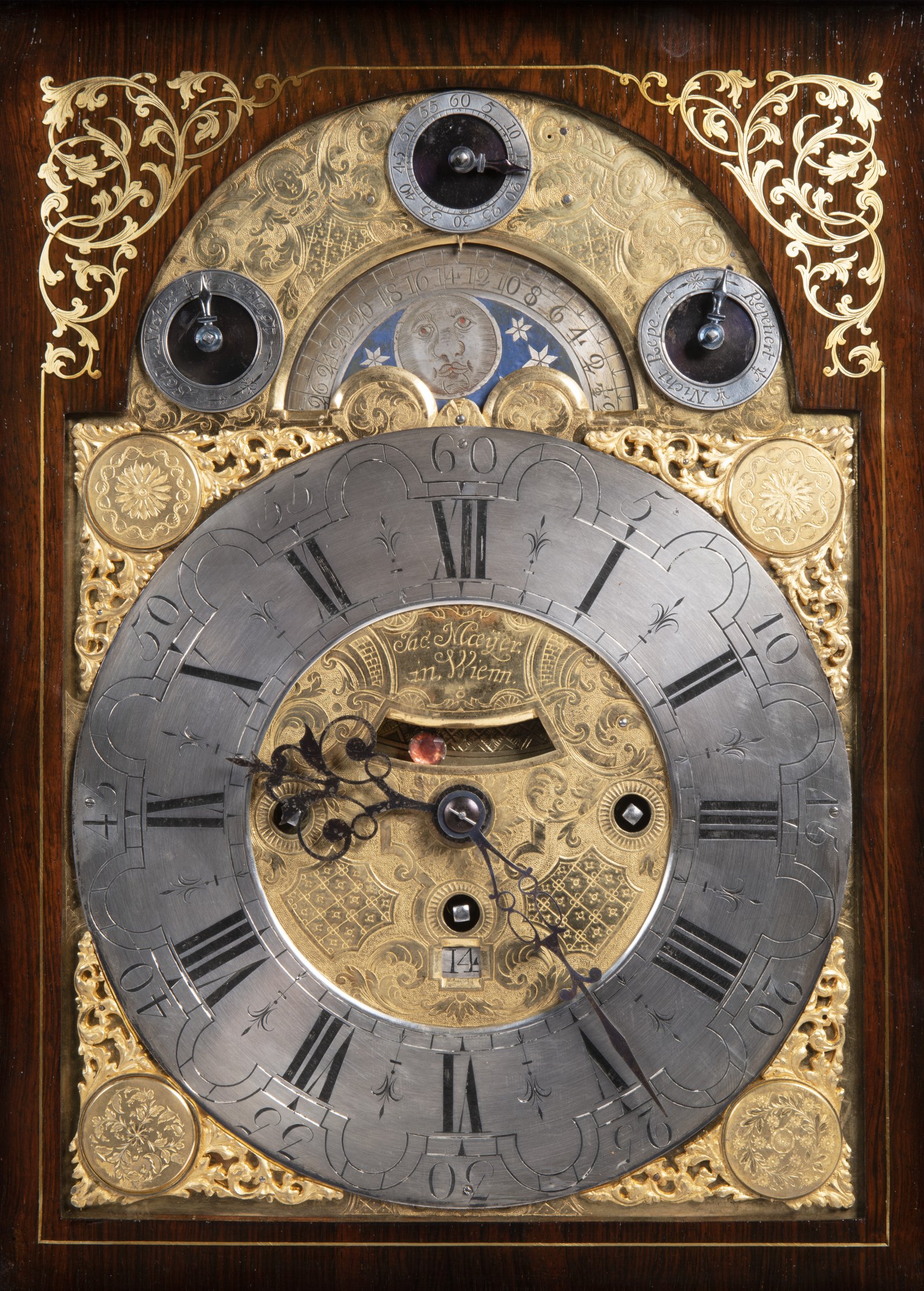JACOB MEYER II. ???? - 1750: BAROQUE TABLE CLOCK WITH CARILLON Ca. 1740 Rosewood, gilt brass, - Image 2 of 3