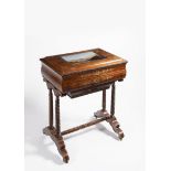 SEWING TABLE WITH A REVERSE GLASS PAINTING Kolem 1840 Italy Naples Rosewood, maple, ebony, pearl,