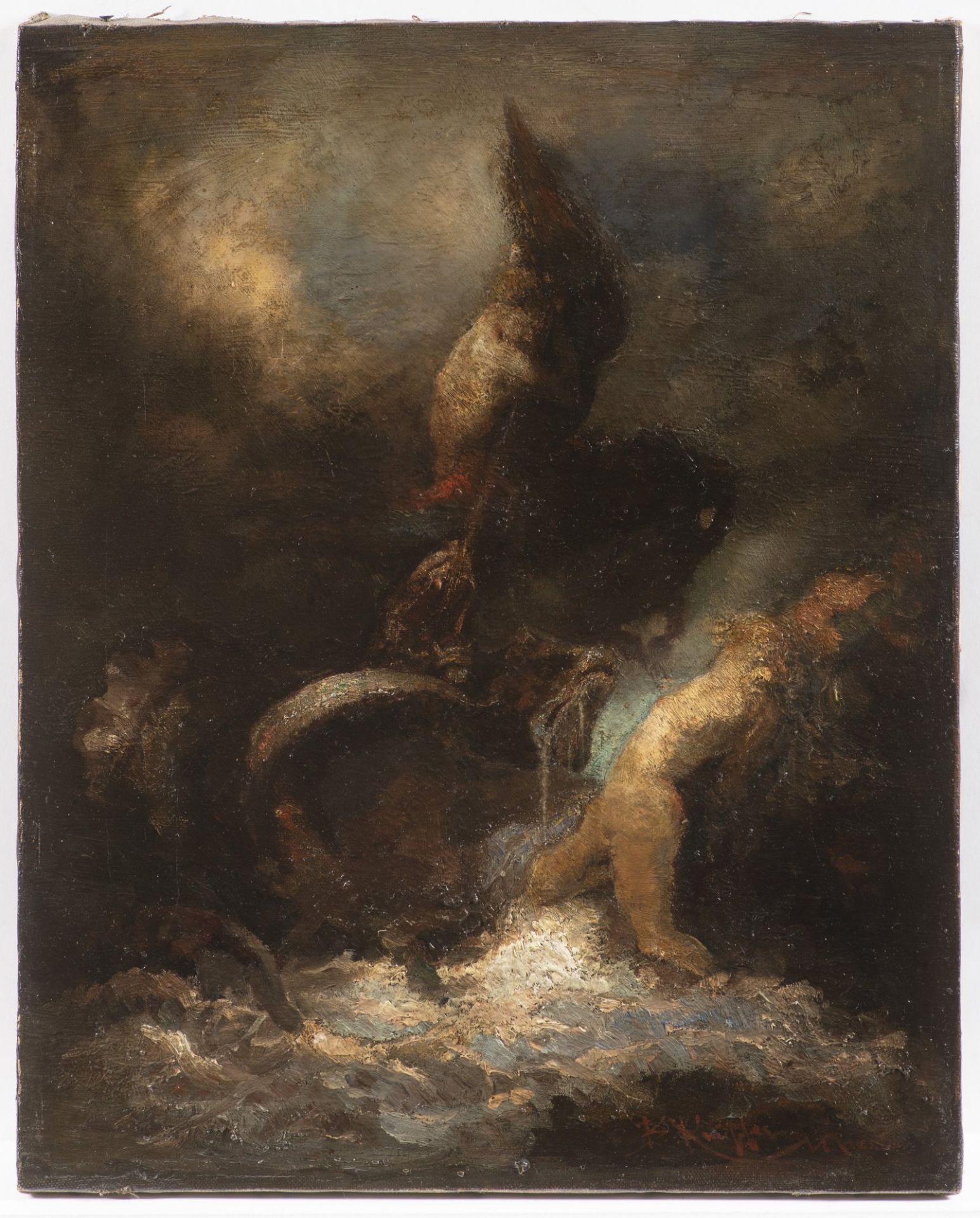 BENEŠ KNÜPFER 1844 - 1910: SHIPWRECK AT SEA Early 20th century Oil on canvas 41,5 x 33,5 cm - Bild 3 aus 3