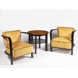 ART DECO SEATING GROUP Kolem 1930 Bohemia blackened beech, poplar spice Pair ofwell-crafted