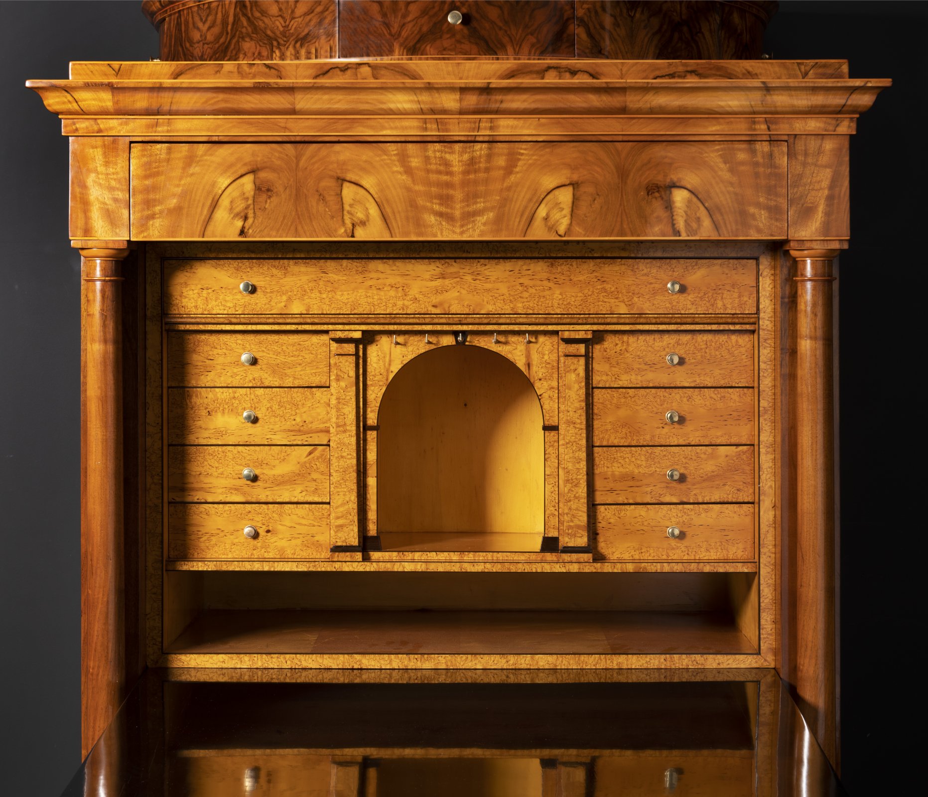 BIEDERMEIER CABINET Kolem 1830 Central Europe walnut, maple, blackened pear wood, brass 177 x 109 - Image 3 of 3