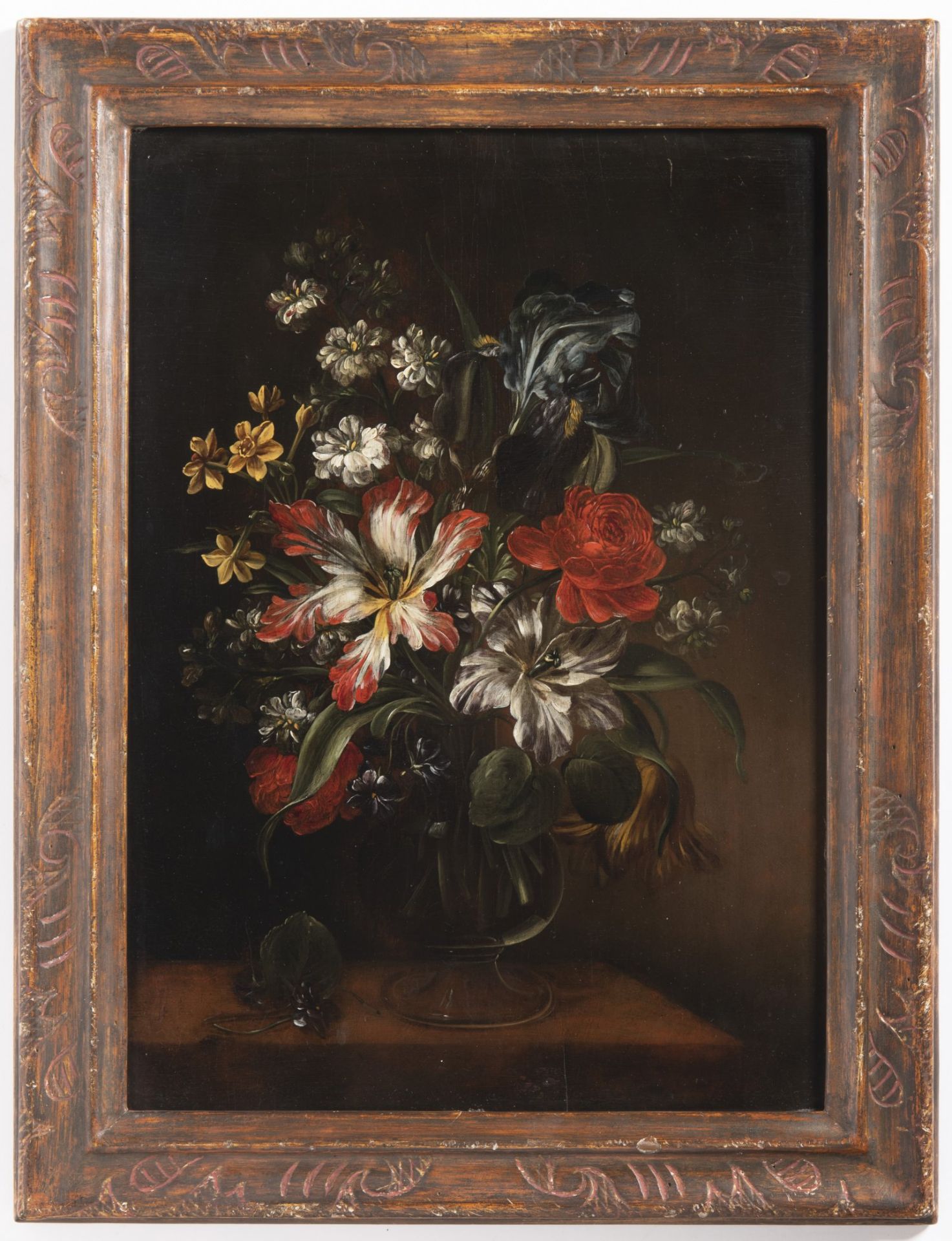 JAN KAŠPAR HIRSCHELY 1695 - 1743: PAIRED FLORAL STILL LIFES First half of 18th century Oil on wood - Image 3 of 4