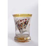 ANTON KOTHGASSER 1769 - 1851: BEAKER WITH CARDS 1821 Vienna Handpainted glass 12 cm Signed: On the