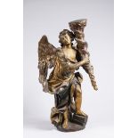 ANGEL - TORCHBEARER 18th century Central Europe Polychrome and gilded wood 58 cm A tall statuette of