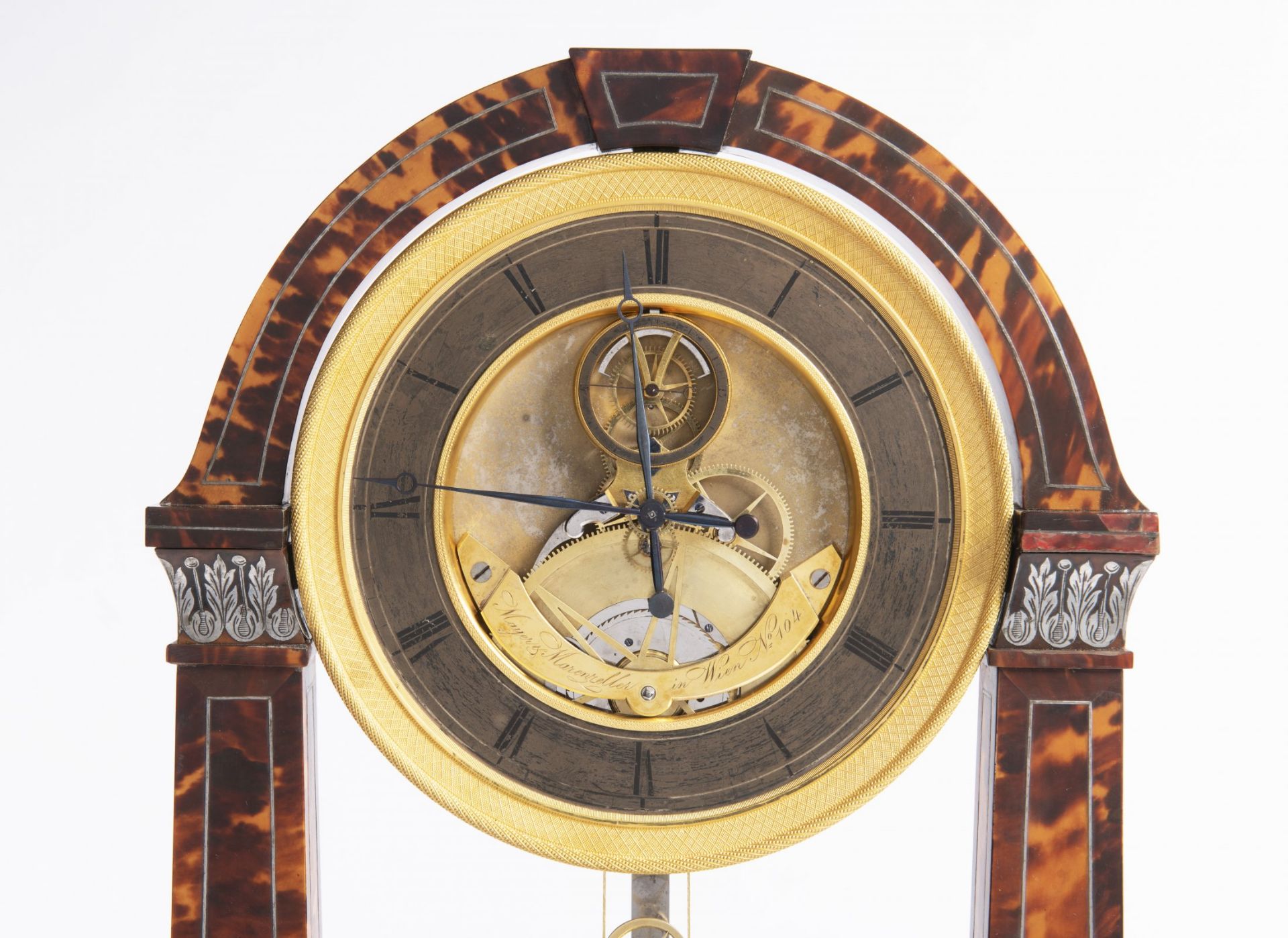 REGULATOR TABLE CLOCK Kolem 1840 Austria Wien tortoiseshell, silver, gilded guilloche brass, - Bild 2 aus 4