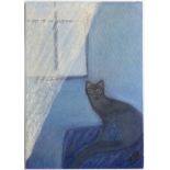 OTAKAR MRKVIČKA 1898 - 1957: CAT IN THE WINDOW 1940s Oil on canvas on cardboard 50 x 35,5 cm Signed: