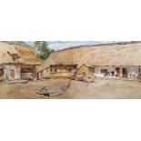 MARTIN BENKA (attributed) 1888 - 1971: FARMSTEAD COURT Ca. 1914 Oil on canvas 66 x 158 cm Signed: