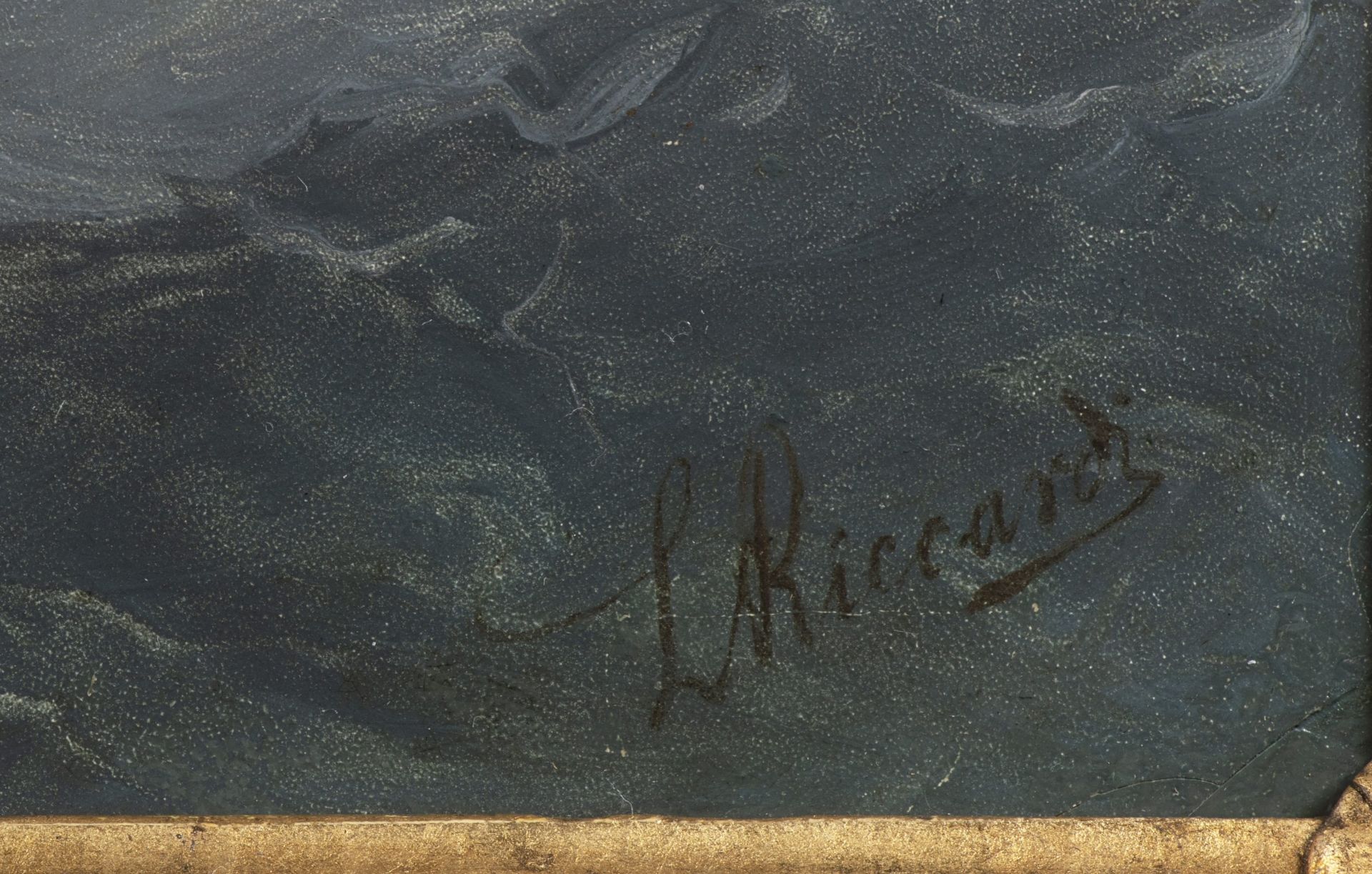 LUIGI RICCARDI 1808 - 1877: SHIPS IN WAVES Ca. 1850 Oil on cardboard 28 x 39,5 cm Signed: Lower - Bild 2 aus 3