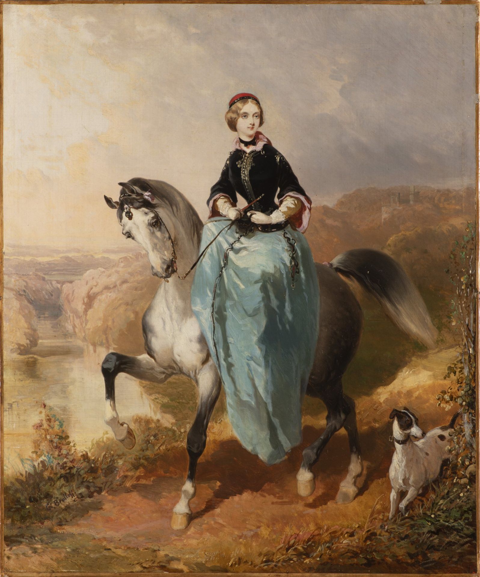 KARL PAVLOVIČ BRIULLOV 1799 - 1852: HORSEWOMAN WITH A DOG Ca. 1850 Oil on canvas 61 x 51 cm