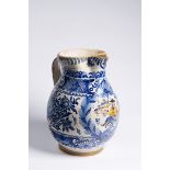 JUG OF A WEAVERS' GUILD 1856 Faience, varicoloured glaze 28 cm Posthaban jug with rich cobalt