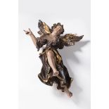 PAIR OF FLYING ANGELS First half of 18th century Germany Polychrome and gilded wood 60 cm A pair
