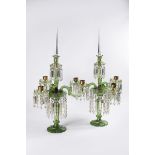 URANIUM GLASS CANDELABRA Ca. 1840 Bohemia Uranium glass, Czech crystal glass, bronze 94 cm A