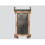 EMPIRE STYLE MIRROR Kolem 1800 glass, gilded wood, underpainting on glass 177 x 96 cm A rare Italian