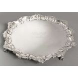 AN EDWARDIAN SILVER TRAY, BIRMINGHAM 1901, ELKINGTON & CO., the wavy rim with applied embossed shell