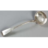 A VICTORIAN SILVER FIDDLE PATTERN SOUP LADLE, LONDON 1839, BENJAMIN SMITH, 33cm, 243g.