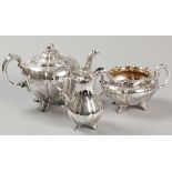 A VICTORIAN SILVER THREE PIECE TEASET, LONDON 1844, EDWARD, EDWARD JNR., JOHN & WILLIAM BARNARD,