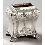 A GEORGE III SILVER TEA CADDY, LONDON 1761, A.S., plain fold-over rim, the tapered body embossed