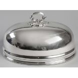 A SILVERPLATE MEAT DOME, with removable scroll and flower-form handle, plain body, 22,5 by 40 by