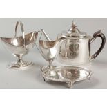 A GEORGE III SILVER THREE PIECE TEASET, EDINBURGH 1792, W & P CUNNINGHAM, comprising a teapot,