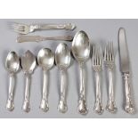 AN ASSEMBLED SET OF STERLING SILVER FLATWARE, BY GORHAM, BRITISH EXPORT MARKS, comprising 5 dinner