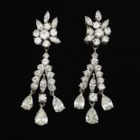 Ladies' Platinum and 8.90 Ct Total Diamond Pair of Dangle Ear Clips/Earrings