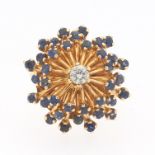 Ladies' Gold Dome Sapphire and Diamond Ring