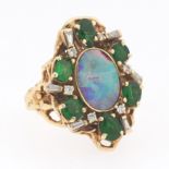 Retro Black Opal, Tourmaline and Diamond Ring