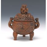 Chinese Finely Carved Boxwood Dragon Tripod Censer