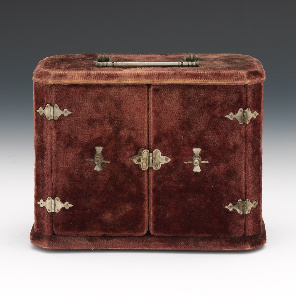 Victorian Velvet Miniature Vanity Cabinet with Scent Bottles, ca. Middle 19th Century - Image 3 of 14