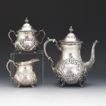 Sterling Silver Poole "Old English" Hand Chased Tea Set