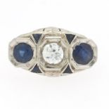 Ladies' Art Deco Gold, Diamond and Blue Sapphire Ring